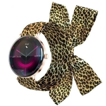 Forever Smartwatch Lucca SB-370- Notificaciones- Frecuencia Cardiaca- Oro Rosa- Incluye Correa Leopardo