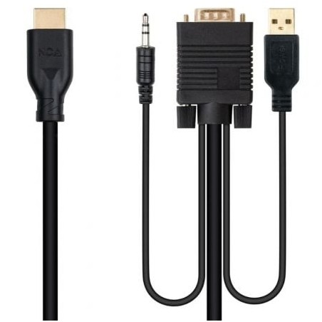 Cable Conversor Nanocable 10-15-4612- HDMI Macho - VGA Macho- Jack 3-5 Macho- USB Macho- 1-8m- Negro