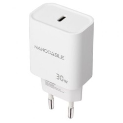Cargador de Pared Nanocable 10-10-2009- 1xUSB Tipo-C- 30W- Blanco