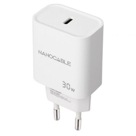 Cargador de Pared Nanocable 10-10-2009- 1xUSB Tipo-C- 30W- Blanco