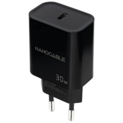 Cargador de Pared Nanocable 10-10-2010- 1xUSB Tipo-C- 30W- Negro