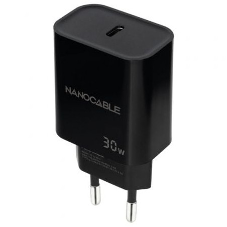 Cargador de Pared Nanocable 10-10-2010- 1xUSB Tipo-C- 30W- Negro