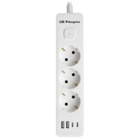 Regleta con Interruptor Orbegozo EN 3100- 3 Tomas de Corriente- 2 USB- 2 USB Tipo-C- Cable 1-4m- Blanca