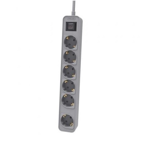 Regleta con Interruptor Philips CHP2164G-10- 6 Tomas de corriente- Cable 1-5m- Gris