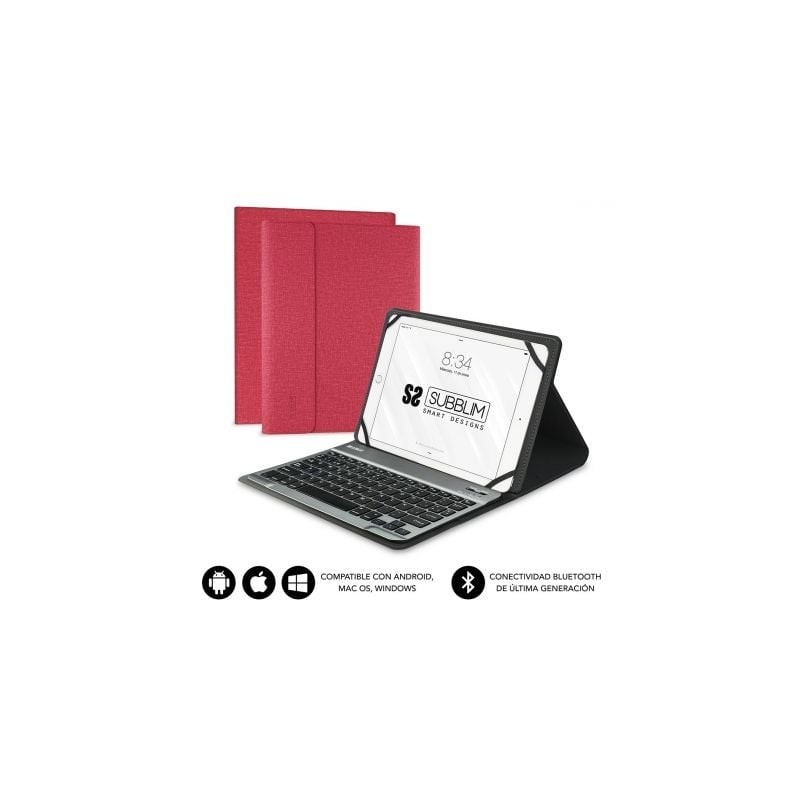 Funda con Teclado Subblim Keytab Pro Bluetooth para Tablets de 10-1"-10-8"- Roja