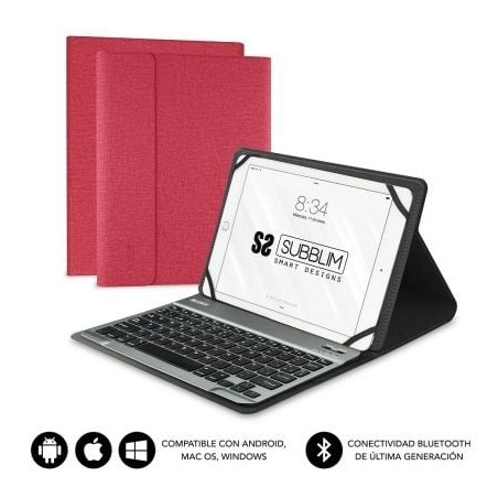 Funda con Teclado Subblim Keytab Pro Bluetooth para Tablets de 10-1"-10-8"- Roja