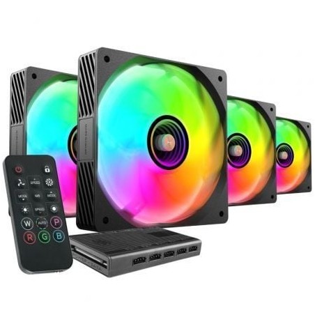 Pack 4 Ventiladores Mars Gaming MF-SI4KIT- 12cm + HUB + Mando a Distancia- ARGB