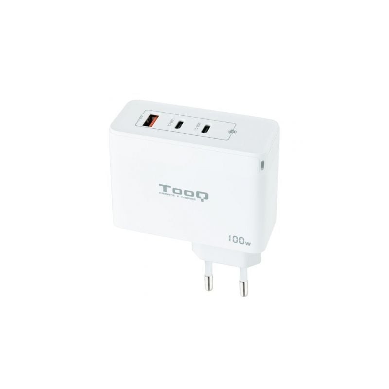 Cargador de Pared GaN TooQ TQWC-GANQC2PD100W- 2xUSB Tipo-C- 1xUSB- 100W