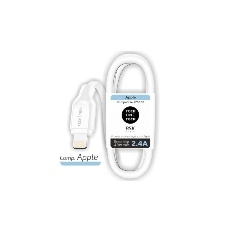 Cable USB 2-0 Lightning Tech One Tech TEC2902- Lightning Macho - USB Macho- 1m- Blanco
