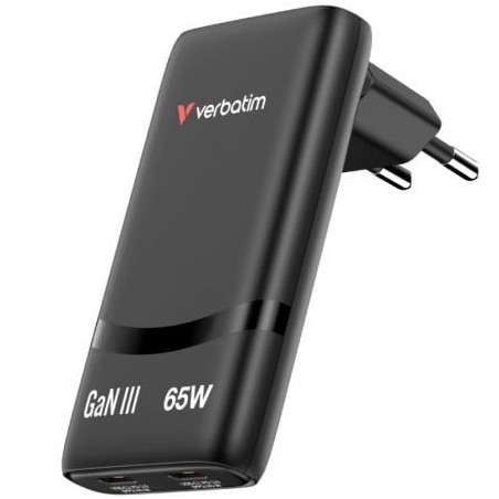 Cargador de Pared GaN Verbatim Fold 'n' Go- 2xUSB Tipo-C- 65W