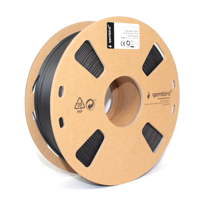 BOBINA FILAMENTO PLA GEMBIRD 1Kg NEGRO