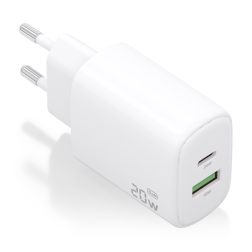 CARGADOR AISENS GAN 20W, 1XUSB-C PD3-0, 1XUSB-A QC3-0, BLANCO