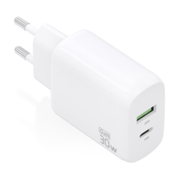 CARGADOR AISENS GAN 30W, 1XUSB-C PD3-0 QC4-0, 1XUSB-A QC3-0, BLANCO