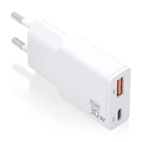 CARGADOR AISENS GAN ULTRA DELGADO 30W USB-C PD3-0 QC4-0 USB-A QC3-0