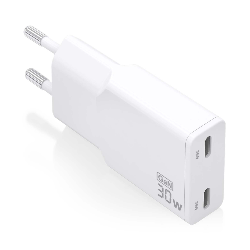 CARGADOR AISENS GAN ULTRA DELGADO 30W 2XUSB-C PD3-0 QC4-0 BLANCO
