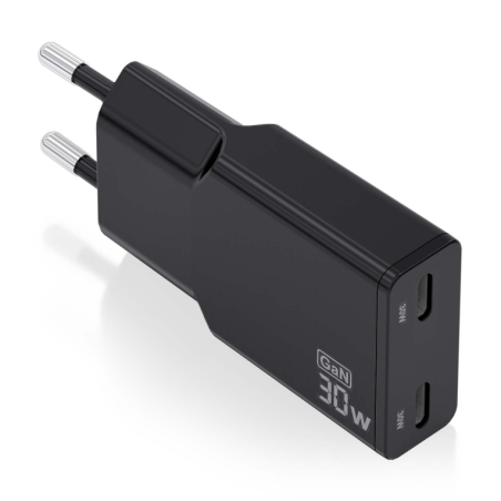 CARGADOR AISENS GAN ULTRA DELGADO 30W 2XUSB-C PD3-0 QC4-0 NEGRO
