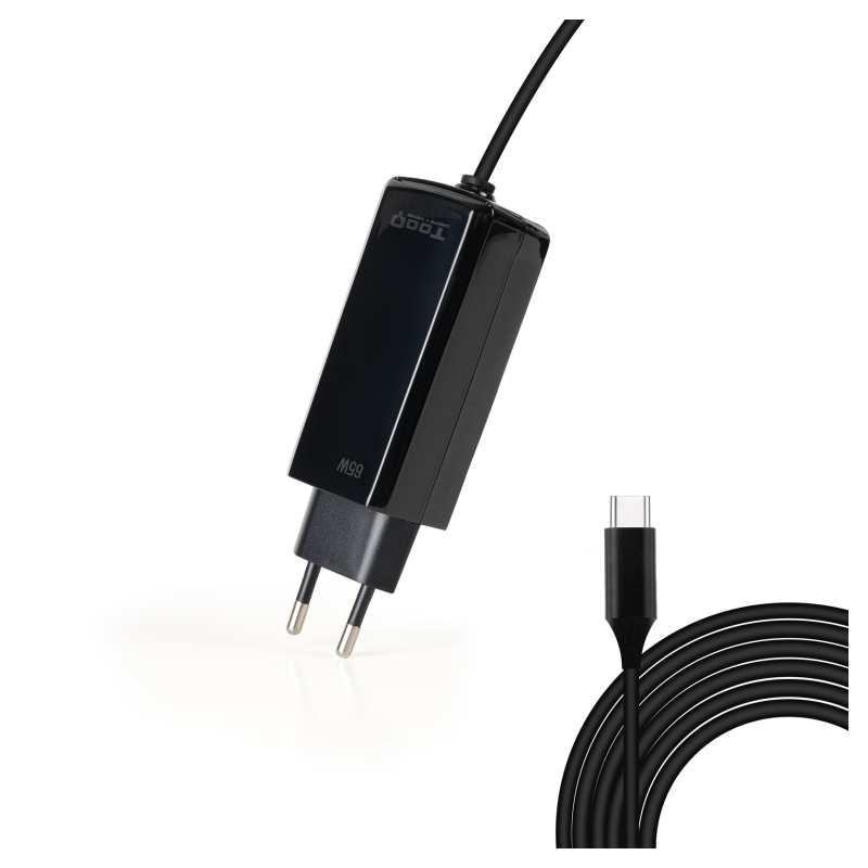 CARGADOR TOOQ PORTATIL GAN USB-C PD 65W CUBICO NEGRO