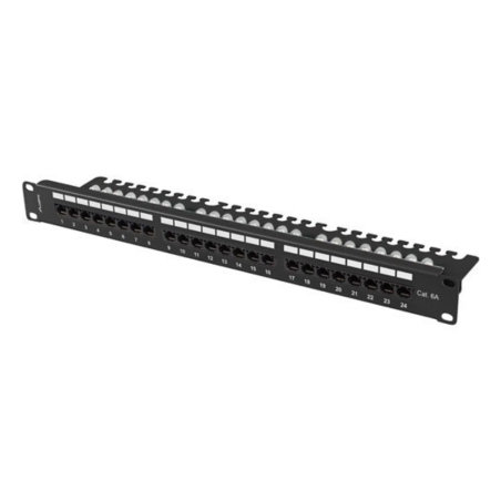 PATCH PANEL LANBERG 24 PUERTOS 1U 19" CAT-6A UTP CON ORGANIZADOR CABLES NEGRO