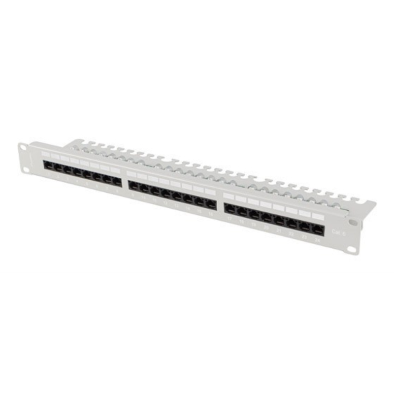 PATCH PANEL LANBERG 24 PUERTOS 1U 19" CAT-6 UTP CON ORGANIZADOR CABLES GRIS