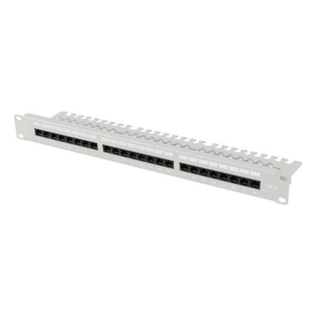 PATCH PANEL LANBERG 24 PUERTOS 1U 19" CAT-6 UTP CON ORGANIZADOR CABLES GRIS