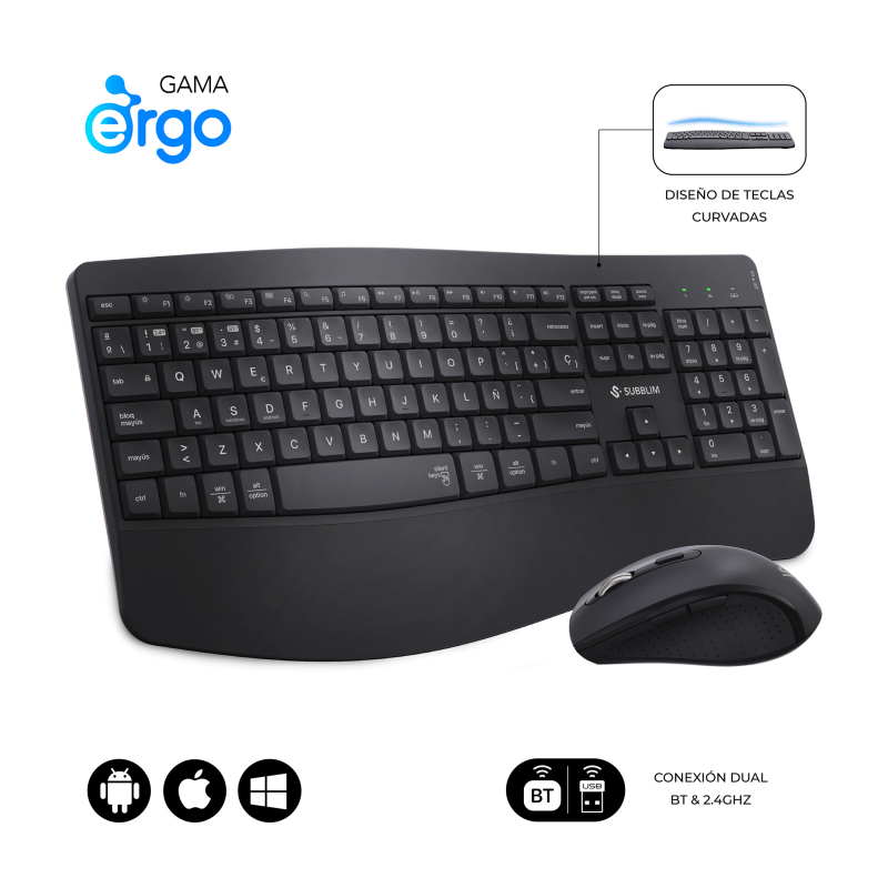 COMBO TECLADO RATON SUBBLIM PROWAVE ERGO INALAMBRICO NEGRO COMBO TECLADO RATON SUBBLIM PROWAVE ERGO INALAMBRICO NEGRO