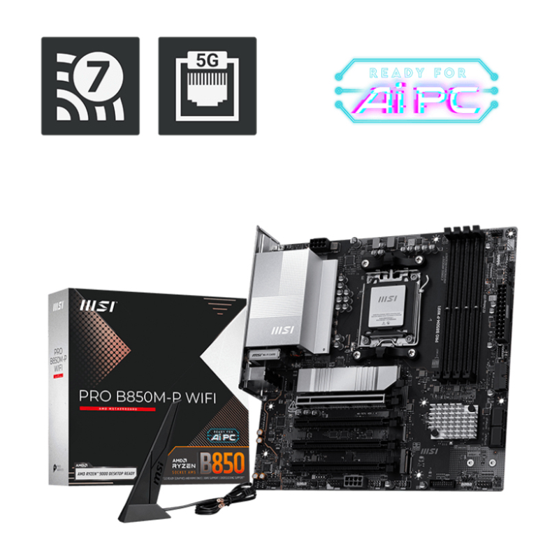 PLACA BASE MSI PRO B850M-P WIFI PCI-E x16 Gen5, M-2 Gen5