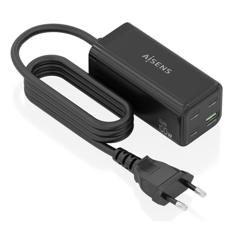 CARGADOR GAN AISENS SOBREMESA 100W 3XUSB-C PD3-0 QC4-0 QC5-0 USB-A QC3-0