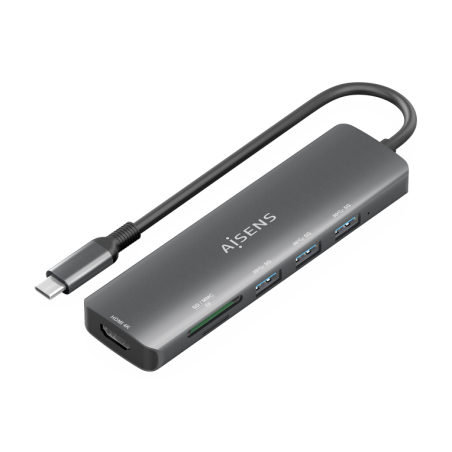 USB-C DOCK AISENS 6 EN 1 USB-C A 1XHDMI 3XUSB-A 1XSD 1XMICRO SD 15CM