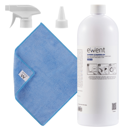 EWENT KIT DE LIMPIEZA DE PANTALLAS 1000ML CON PAÑO MICROFIBRA 30X30CM