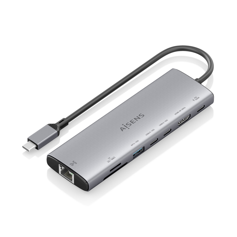 USB-C DOCK AISENS 8 EN 1 HDMI RJ45 USB-A 10G 2XUSBC 10G SD MICRO SD PD 100W