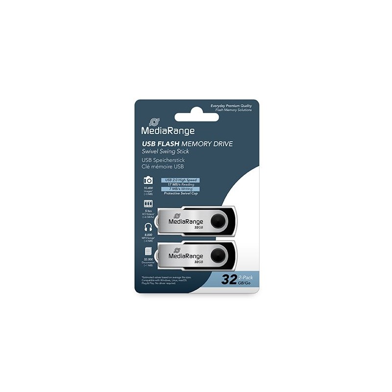 PENDRIVE 32GB USB 2-0 MEDIARANGE 2 PACK