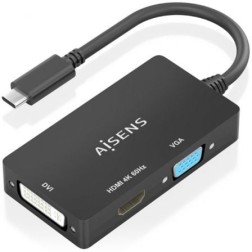Conversor HDMI Aisens A109-0954- USB Tipo-C Macho - DVI-HDMI-VGA Hembra- 15cm- Negro