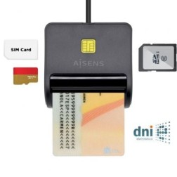 Lector de DNI y Tarjetas Aisens ASCR-SN02SD-BK- USB 2-0- Negro