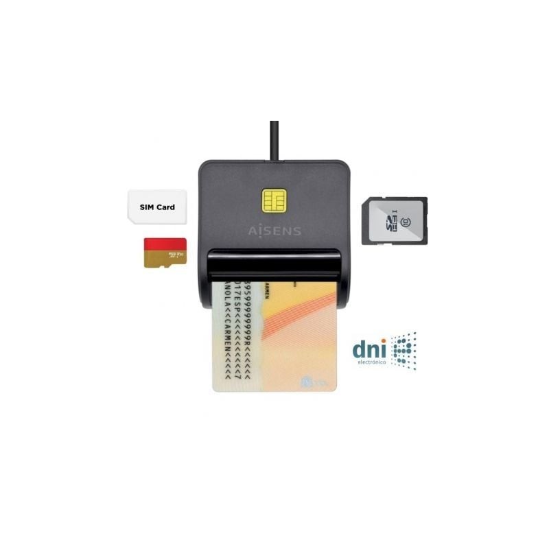 Lector de DNI y Tarjetas Aisens ASCR-SN02SD-BK- USB 2-0- Negro