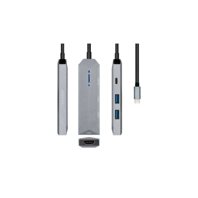 Docking USB Tipo-C Aisens ASUC-4P002-GR- 1xHDMI 4K- 2xUSB- 1xUSB Tipo-C PD- Gris