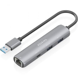 Hub USB Aisens ASUC-4P035-GR- 1xUSB Tipo-C- 2xUSB- 1xRJ45- Gris