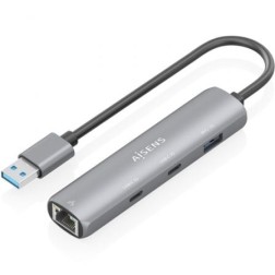 Hub USB Aisens ASUC-4P036-GR- 2xUSB Tipo-C- 1xUSB- 1xRJ45- Gris