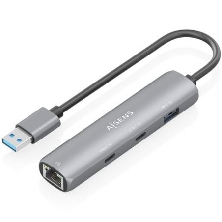 Hub USB Aisens ASUC-4P036-GR- 2xUSB Tipo-C- 1xUSB- 1xRJ45- Gris