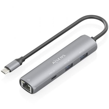 Hub USB Tipo-C Aisens ASUC-4P038-GR- 1xUSB Tipo-C- 2xUSB- 1xRJ45- Gris