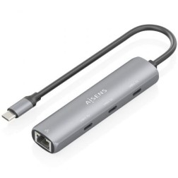 Hub USB Tipo-C Aisens ASUC-4P041-GR- 3xUSB Tipo-C- 1xRJ45- Gris