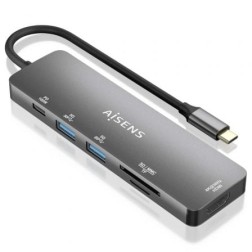Docking USB Tipo-C Aisens ASUC-6P016-GR- 1xHDMI 4K- 2xUSB- 1xLector Tarjetas- 1xUSB Tipo-C PD- Gris