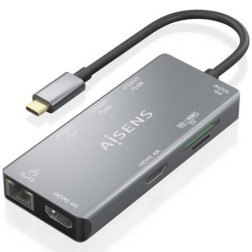 Docking USB Tipo-C Aisens ASUC-9P018-GR- 2xHDMI 4K- 3xUSB- 1xRJ45- 1xLector Tarjetas- 1xUSB Tipo-C PD- Gris