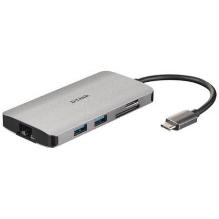 Docking USB Tipo-C D-Link DUB-M810- 3xUSB- 1xUSB Tipo-C- 1xThunderbolt- 1xHDMI 4K- 1xRJ45- 1xLector tarjetas- Gris