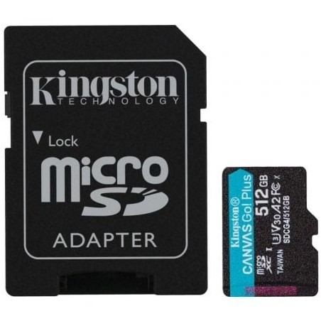 Tarjeta de Memoria Kingston CANVAS Go! Plus 512GB microSD XC con Adaptador- Clase 10- 200MBs