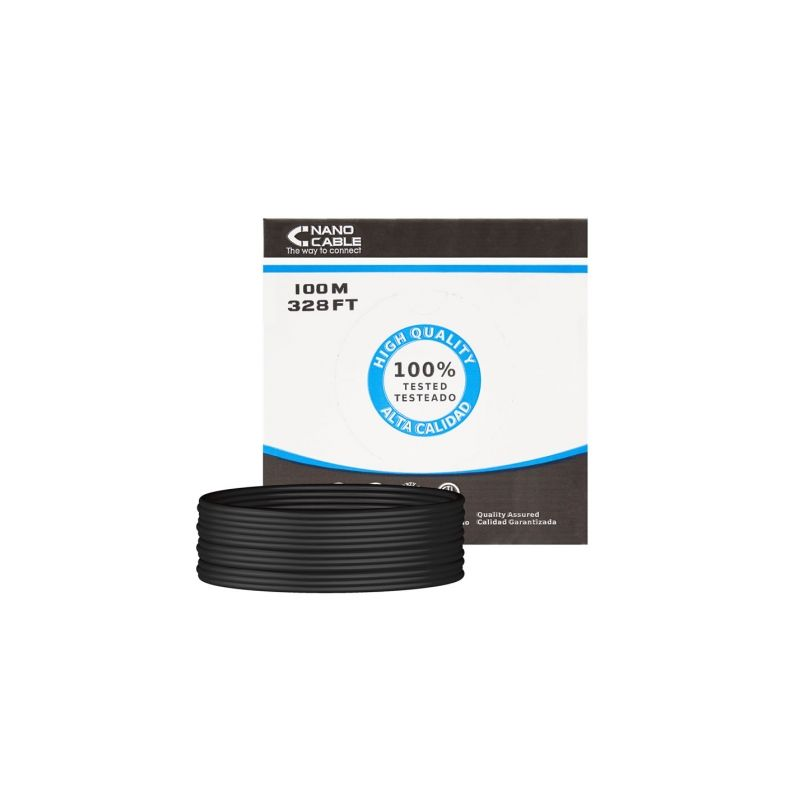 Bobina de Cable RJ45 para Exteriores UTP Nanocable 10-20-0302-EXT-BK Cat-5e- 100m- Impermeable- Negro Bobina de Cable RJ45 para Exteriores UTP Nanocable 10-20-0302-EXT-BK Cat-5e- 100m- Impermeable- Negro