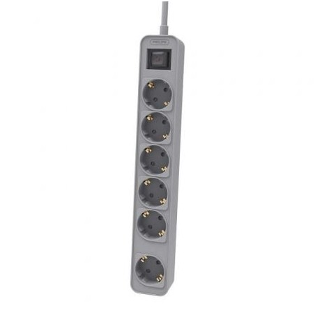 Regleta con Interruptor Philips CHP2164G-10- 6 Tomas de corriente- Cable 1-5m- Gris