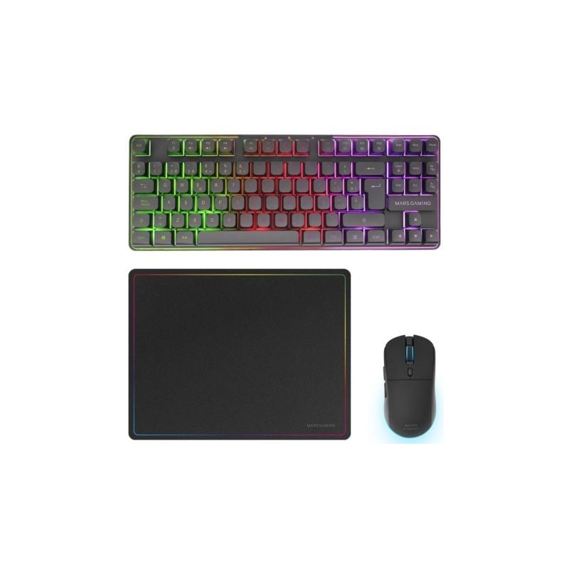Pack Gaming Mars Gaming MCPWTKL- Teclado Inalámbrico + Ratón Inalámbrico + Alfombrilla