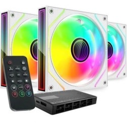 Pack 3 Ventiladores Mars Gaming MF-3DPROKIT- 12cm + HUB + Mando a Distancia- ARGB- Blanco
