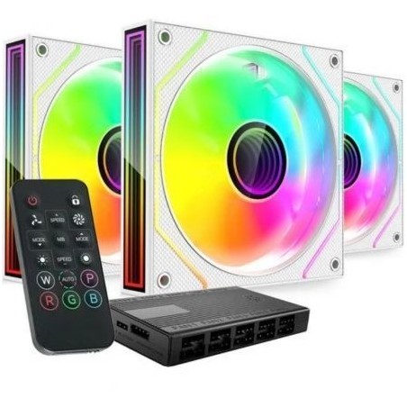 Pack 3 Ventiladores Mars Gaming MF-3DPROKIT- 12cm + HUB + Mando a Distancia- ARGB- Blanco