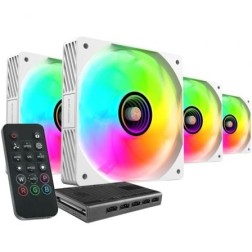 Pack 4 Ventiladores Mars Gaming MF-SI4KIT- 12cm + HUB + Mando a Distancia- ARGB- Blancos